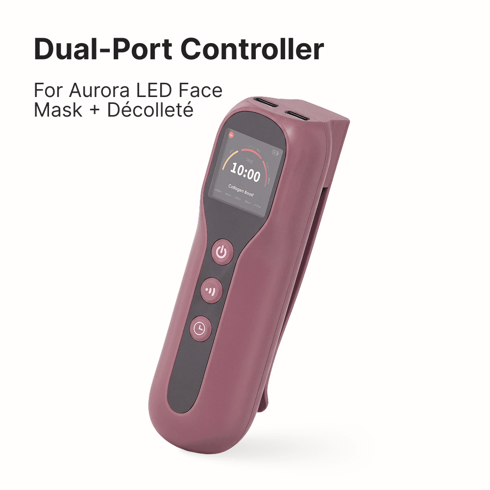 Dual-port afstandsbediening voor het Panacea LED Masker + Hals & Décolleté, met display en drie knoppen